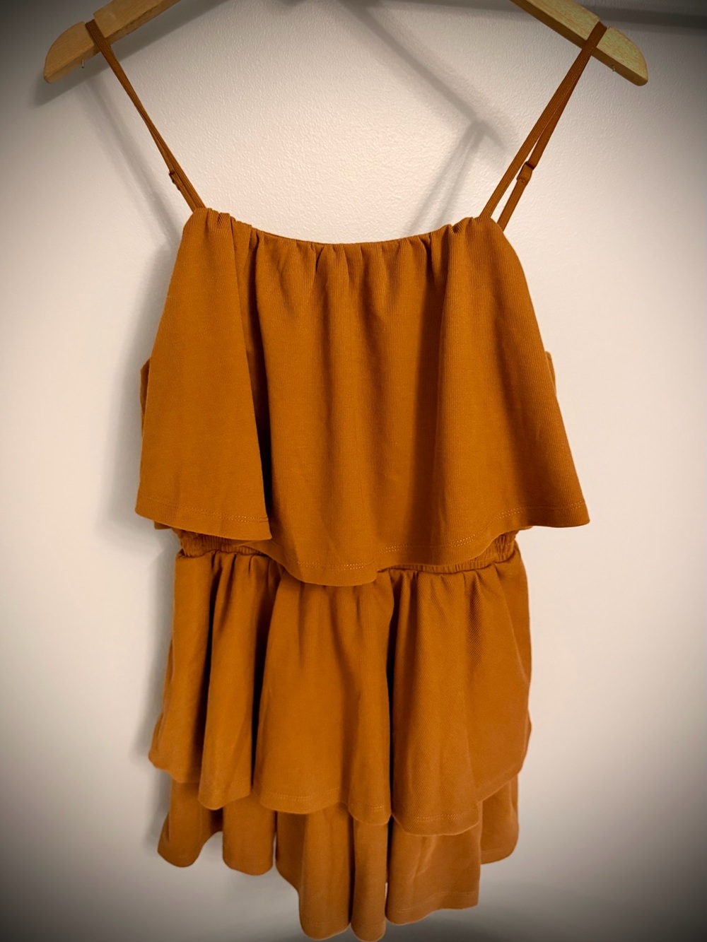 GREY LAB Rust-Tone Layered Ruffle Spaghetti Strap Romper - Picture 2 of 4